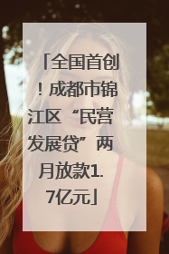 全国首创！成都市锦江区“民营发展贷”两月放款1.7亿元